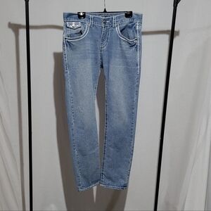 Fusai jeans straight leg light wash mid rise blue cotton denim pants normcore